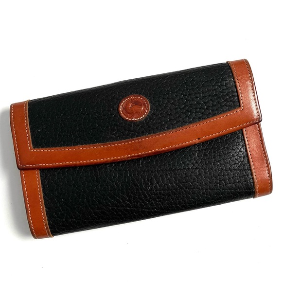 Dooney & Bourke Handbags - Vintage Dooney & Bourke Wallet Checkbook Black Tan Leather